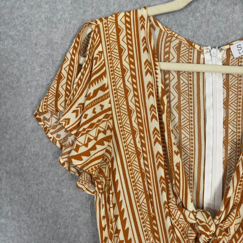 Stella Jumpsuit Medium Mustard Crop Tie Front Flowy Gauze Crinkle Boho Ikat Vaca